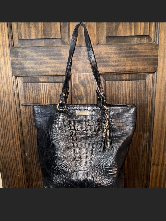 Brahmin Handbags - Brahmin Black Croc-Embossed Leather Tote with Tassel